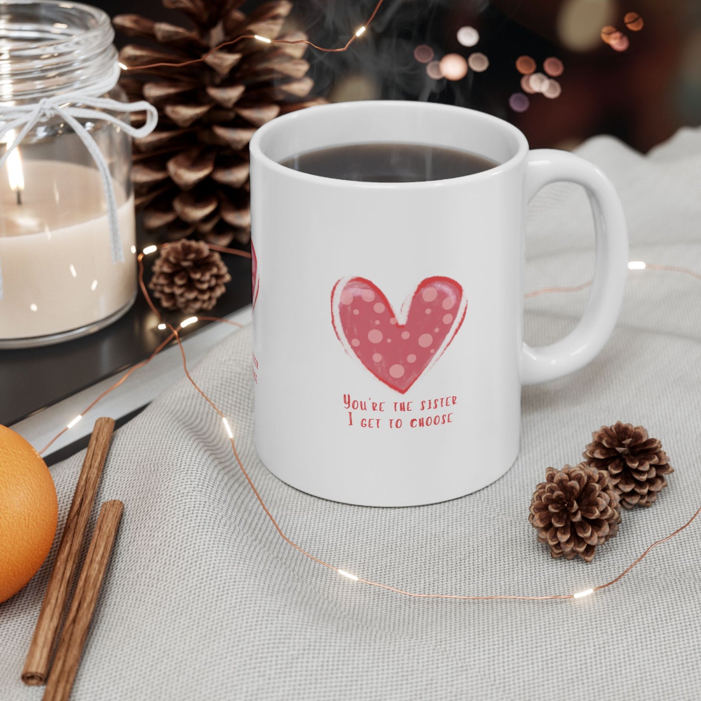 Heartfelt Friend-Sister Ceramic Mug, Personalizable