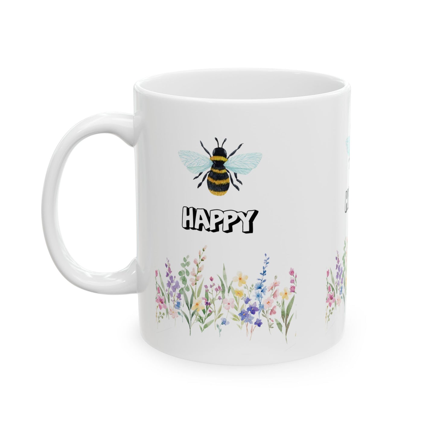 Happy Bee Floral Ceramic Mug - Perfect for Gifts, Coffee Lovers, Tea Drinkers, Home Decor, Birthday Celebrations