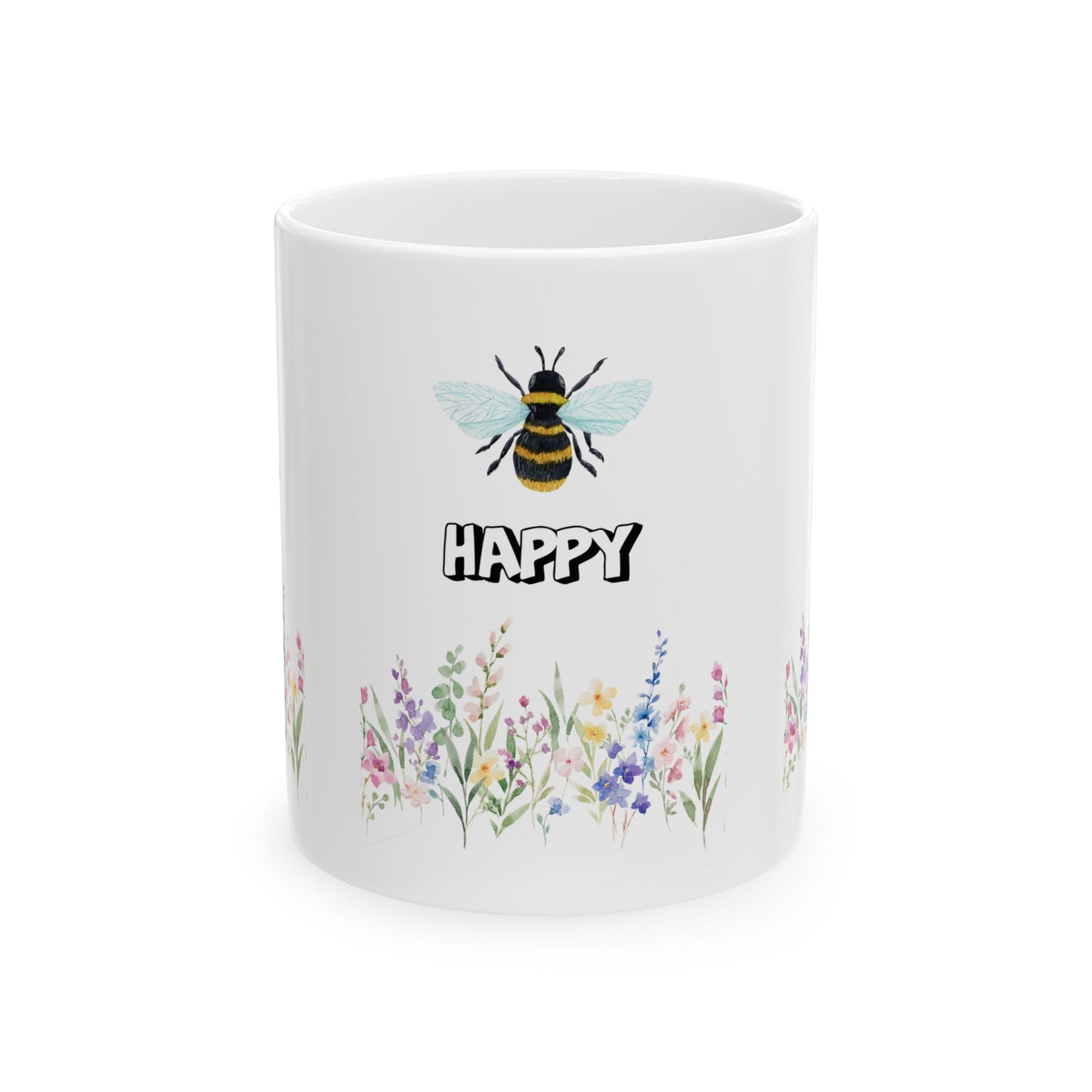 Happy Bee Floral Ceramic Mug - Perfect for Gifts, Coffee Lovers, Tea Drinkers, Home Decor, Birthday Celebrations