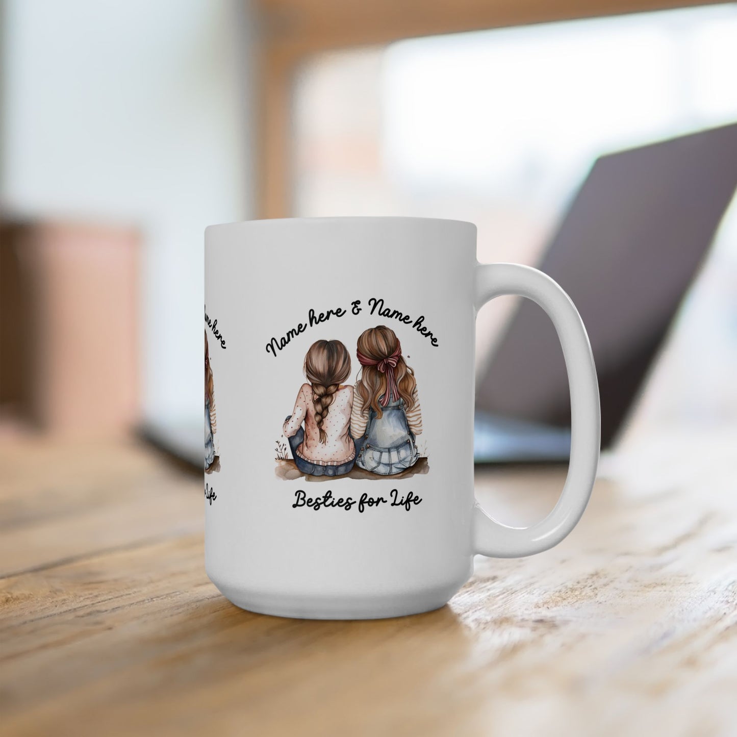 Besties For Life Ceramic Mug, Personalizable (11oz, 15oz)