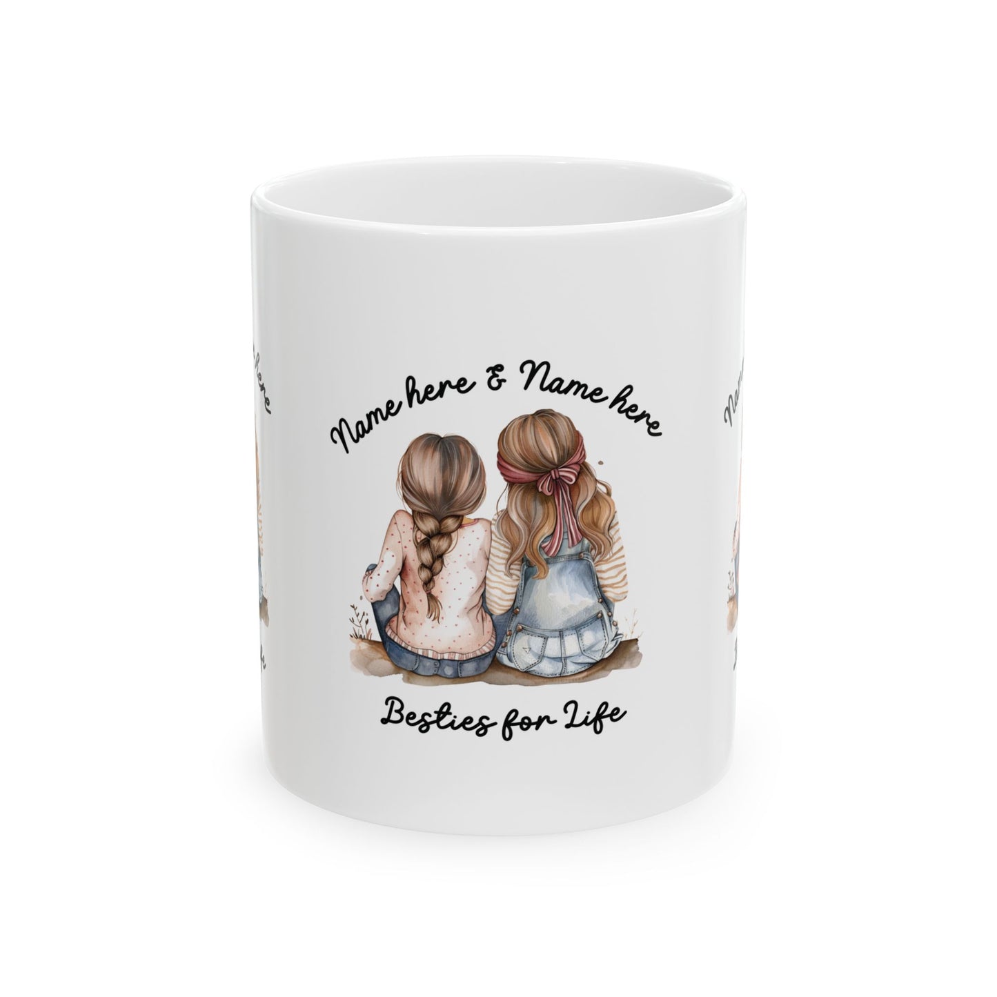 Besties For Life Ceramic Mug, Personalizable (11oz, 15oz)