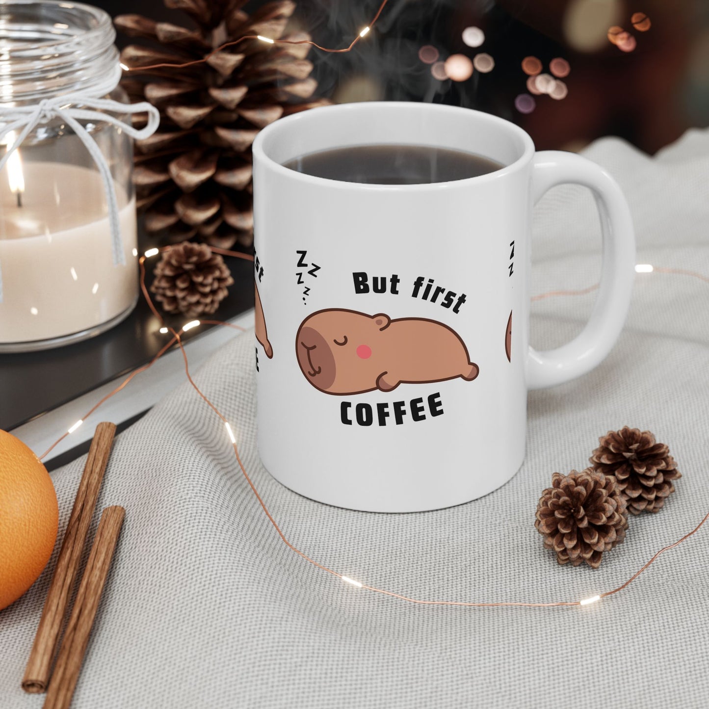 But First Coffee Sleepy Capybara Ceramic Mug
