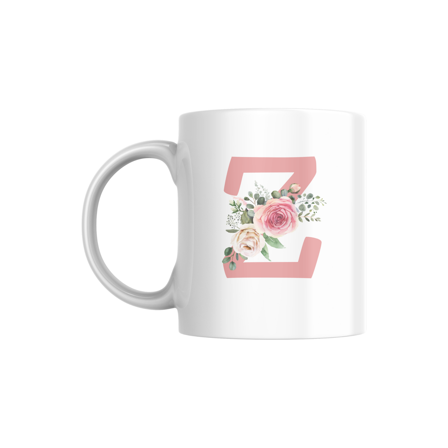 Floral Monogram Mug | Personalized Pink Rose Initial Coffee Cup