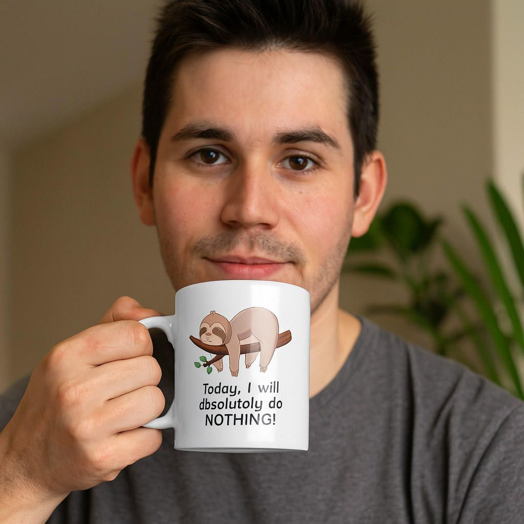 Today I Will Absolutely Do Nothing Funny Sloth Mug – Lazy Day Coffee Cup