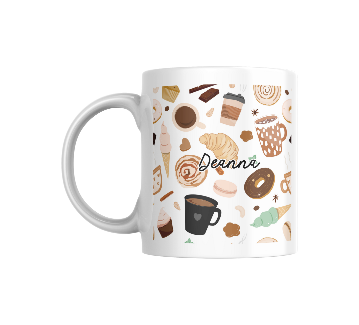 Breakfast Pastries and Coffee Ceramic Mug, Personalizable