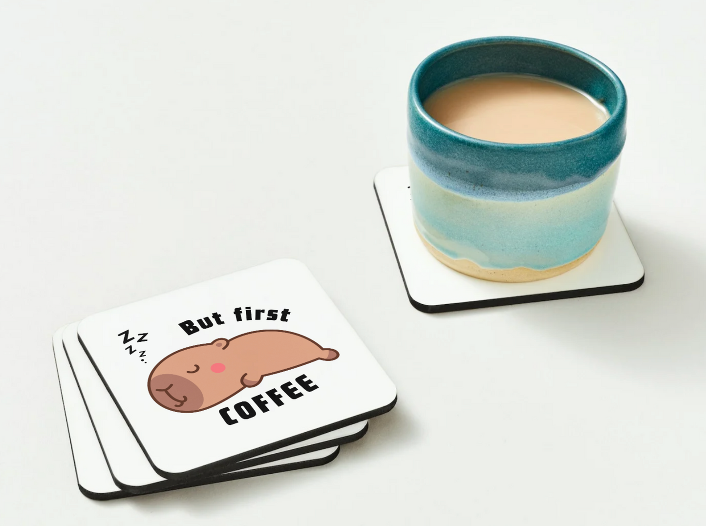 But First Coffee Capybara-Themed Coaster