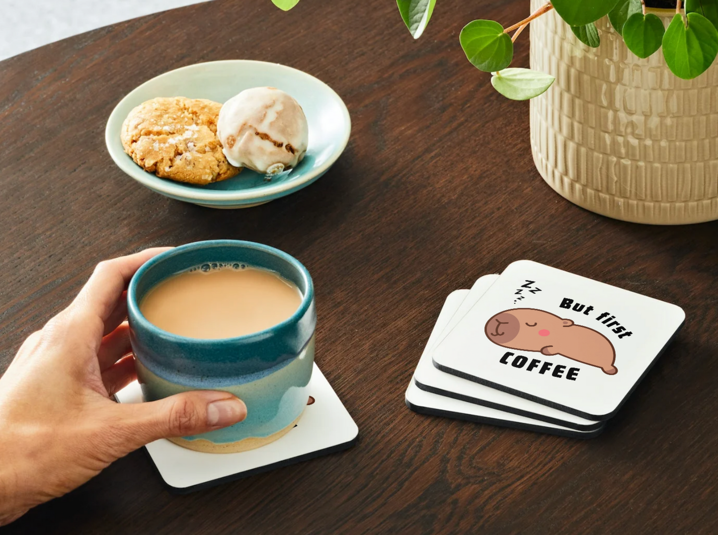 But First Coffee Capybara-Themed Coaster