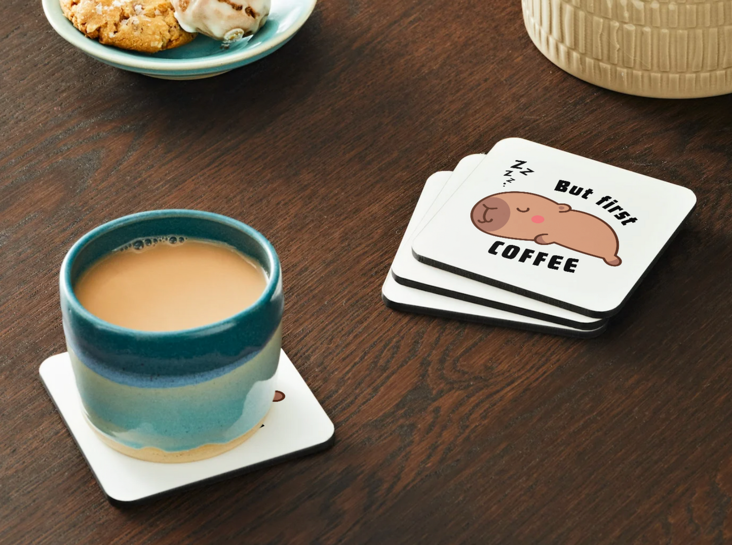 But First Coffee Capybara-Themed Coaster