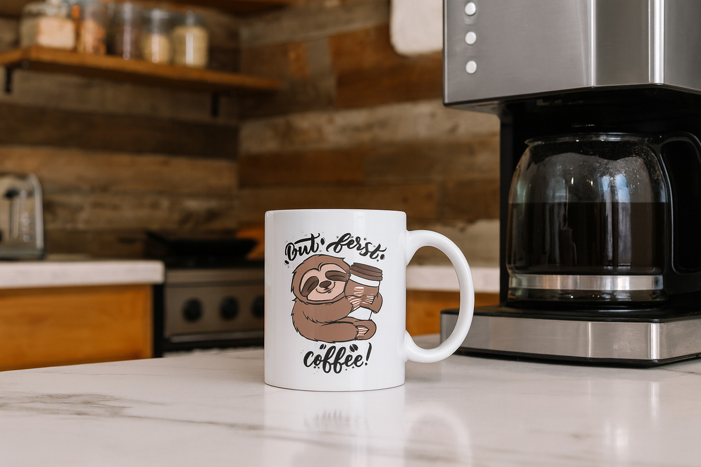 Sloth Coffee Mug – “But First Coffee” Funny Cute Ceramic Cup