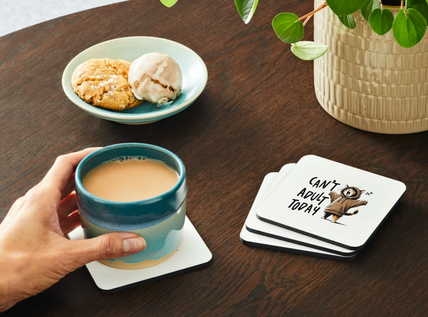Cute Cat Coaster "Can't Adult Today"