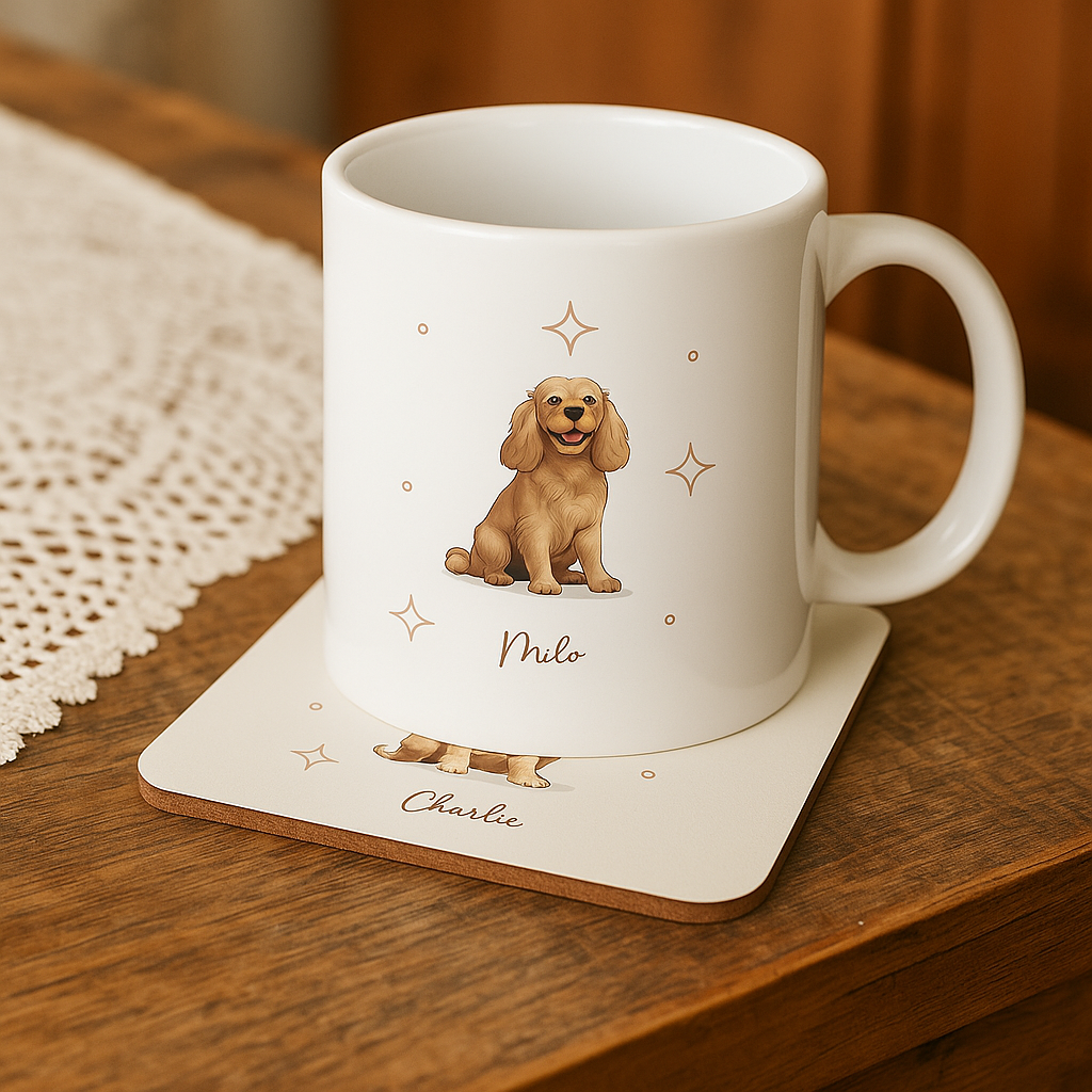 Personalizable Cocker Spaniel Coffee Mug, and/or Coaster: Custom Dog Lover Gift