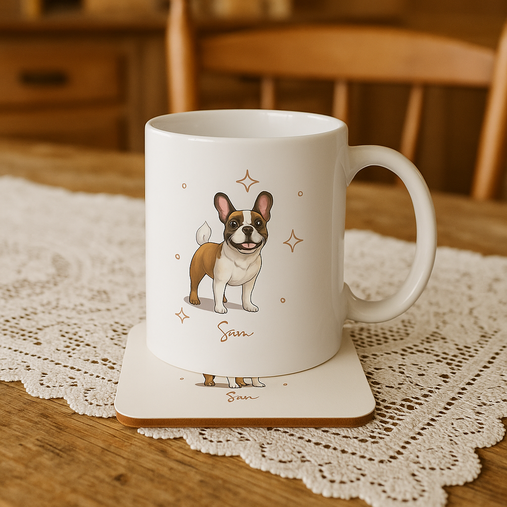 Personalizable French Bulldog Coffee Mug, and/or Coaster: Custom Dog Lover Gift