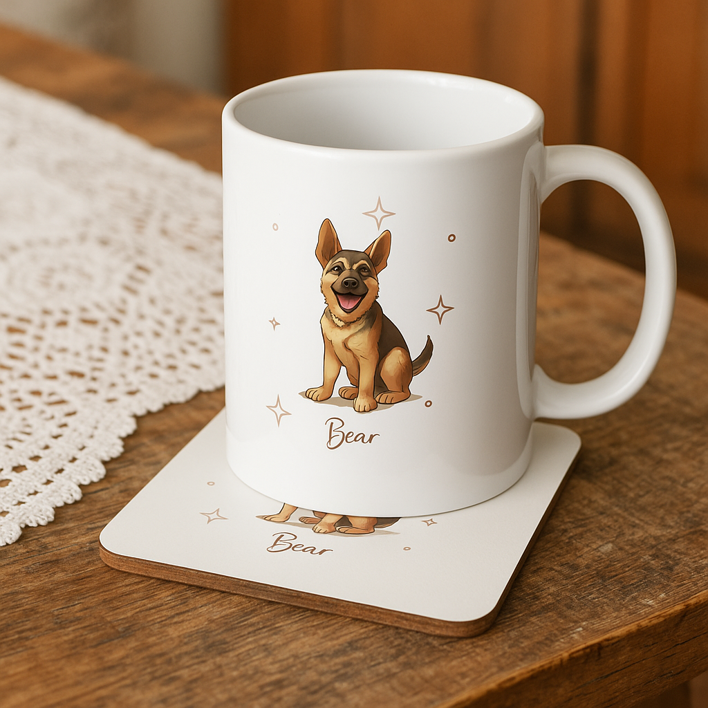 Personalizable German Shepherd Coffee Mug, and/or Coaster: Custom Dog Lover Gift