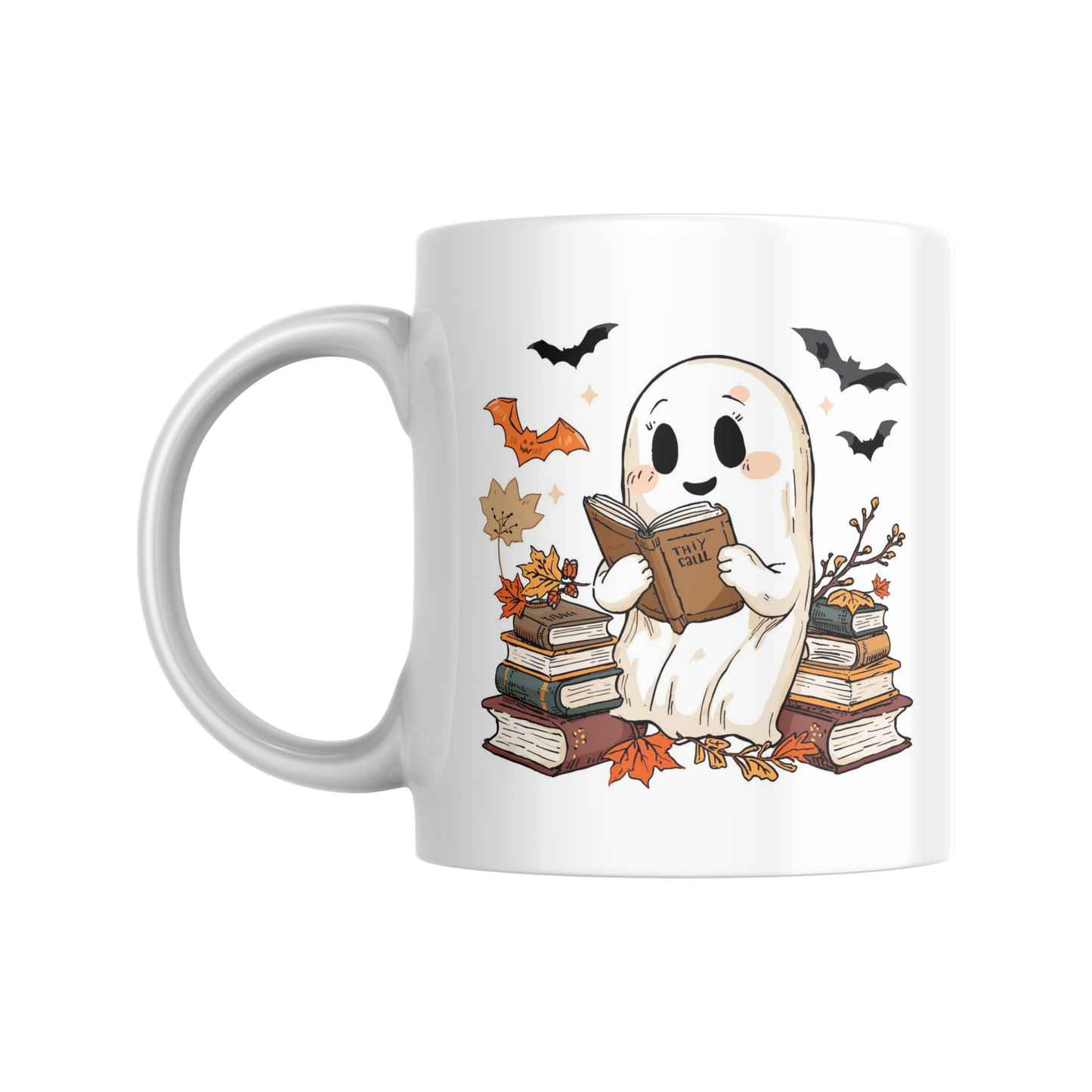 Cute Ghost Reading Mug β Cozy Fall & Halloween Coffee Cup for Book Lovers