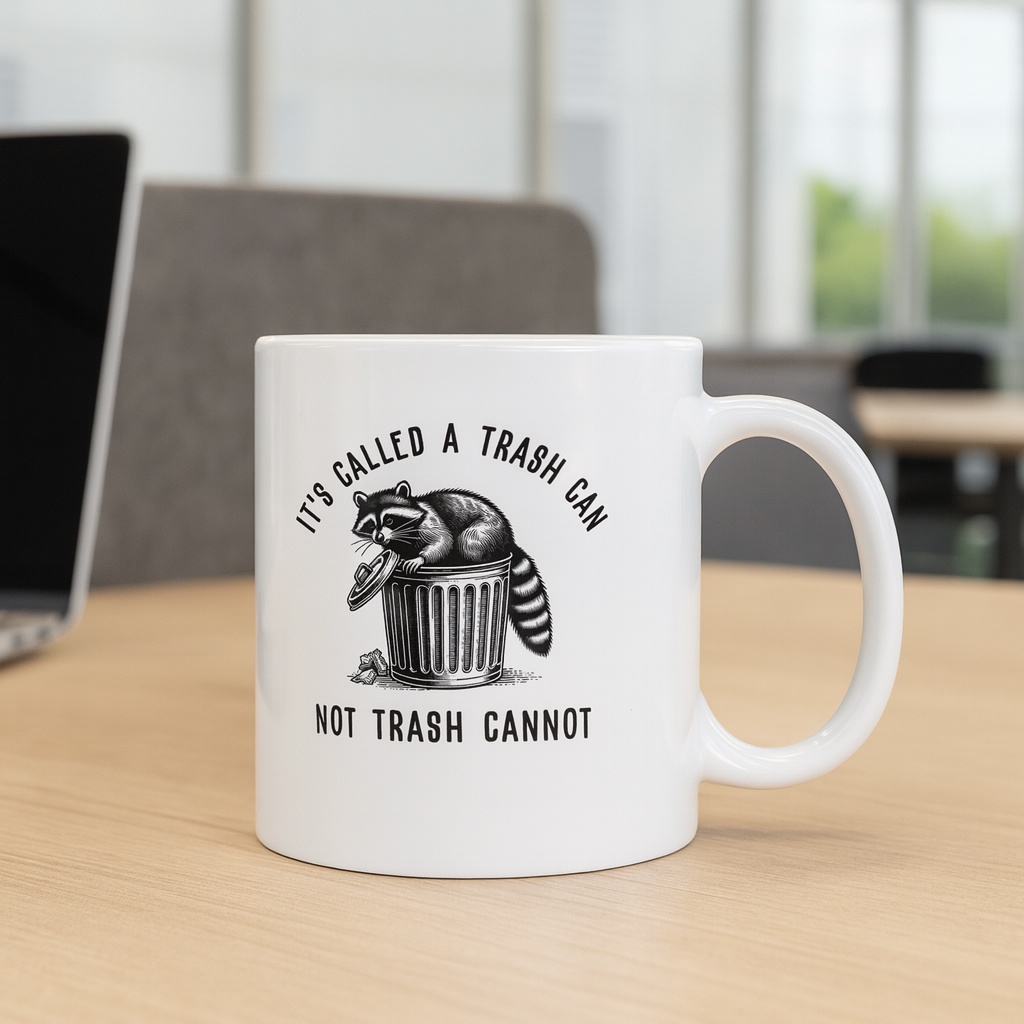 It’s Called a Trash Can, Not Trash Cannot Mug – Funny Raccoon Coffee Cup for Work & Motivation