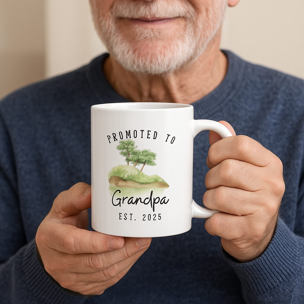 Promoted to Grandpa Mug – Nature-Themed, Personalizable Watercolor Coffee Cup, New Grandpa Gift