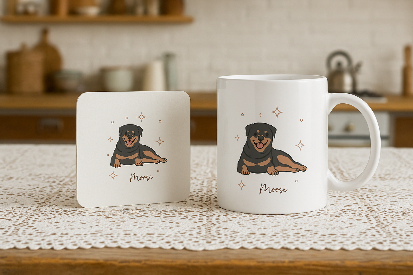 Personalizable Rottweiler Coffee Mug, and/or Coaster: Custom Dog Lover Gift