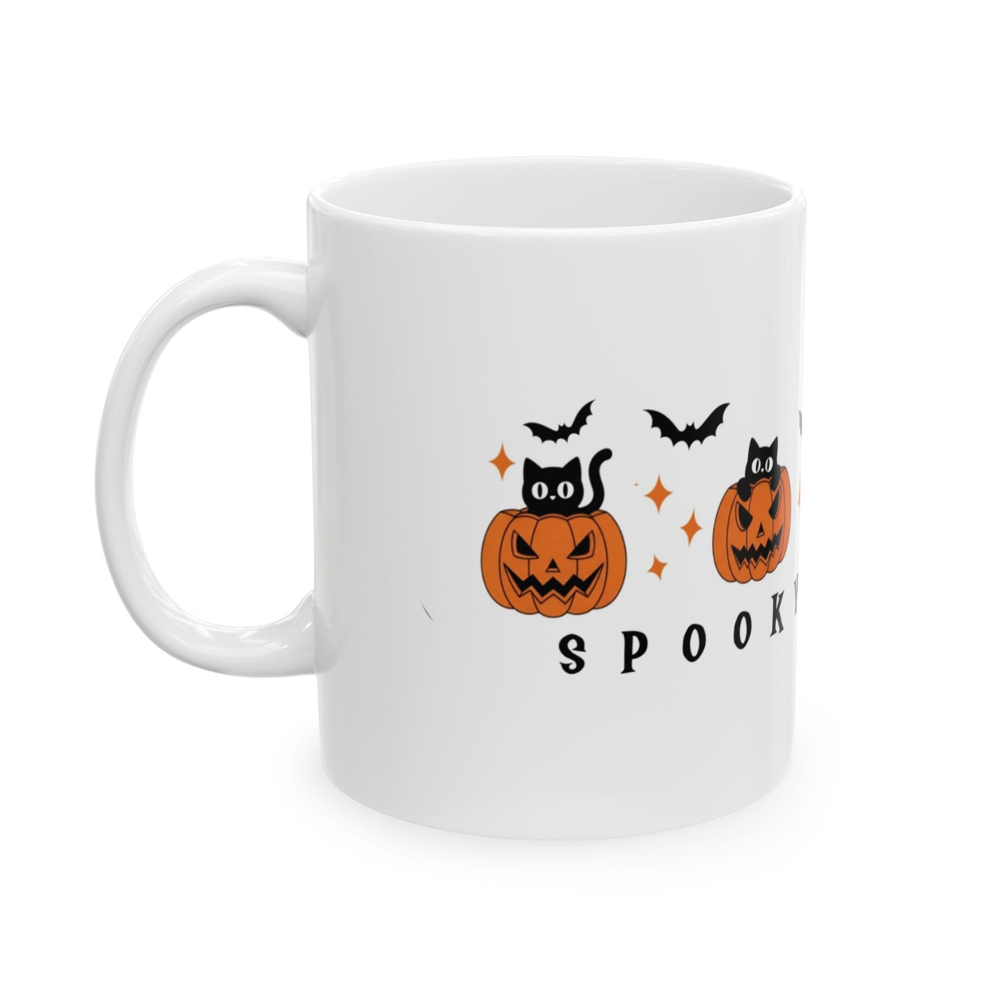 Halloween Spooky Season Ceramic Mug, Cat and Pumpkin Theme, Perfect for Fall, Halloween Coffee Mug, 11oz