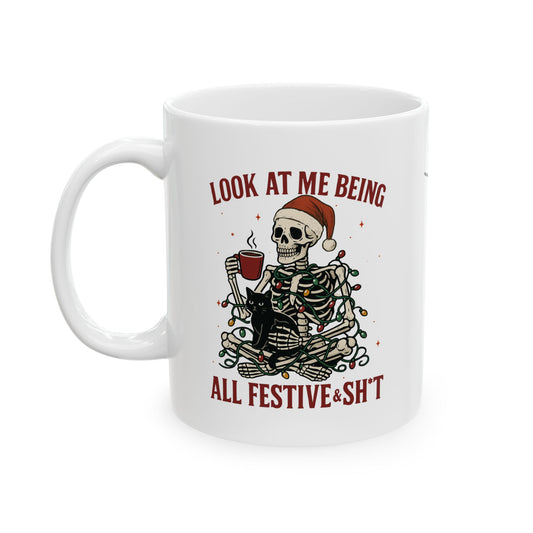 Holiday Spirit Ceramic Mug - Cozy Coffee Cup for Christmas, Christmas Gift, Seasonal Drinkware, Festive Mug, Coffee Lover's Gift