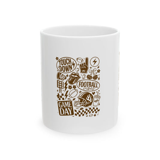 Game Day Ceramic Mug - Touchdown Football, Sports Fan Gift, Tailgate Essential, Coffee Tea Cup, NFL Party Decor, Weekend Vibes