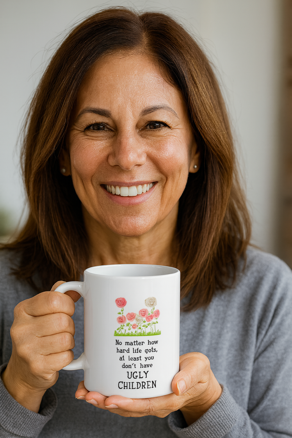 No Matter How Hard Life Gets Humorous Ceramic Mug with Floral Design, Perfect Gift for Parents