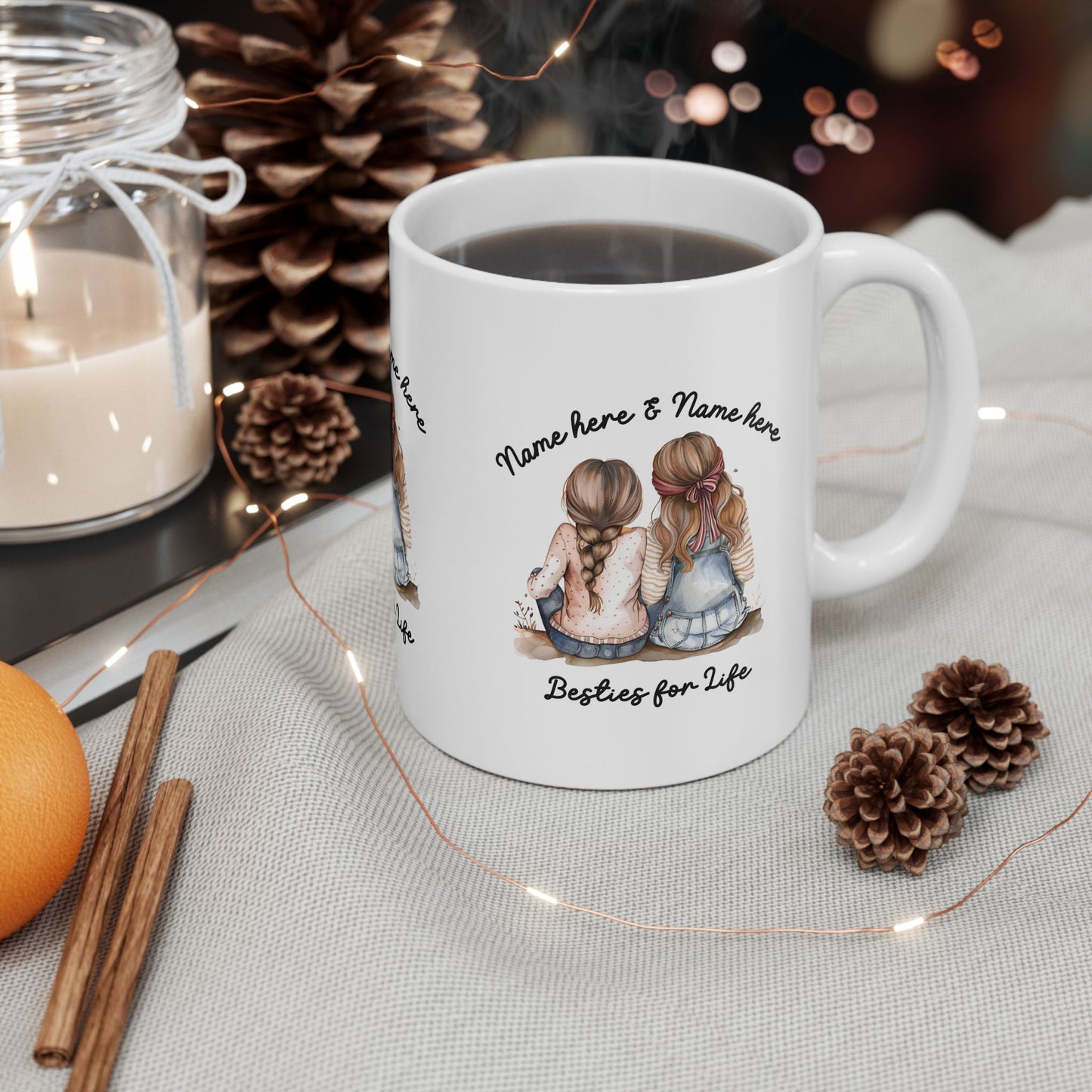 Besties For Life Ceramic Mug, Personalizable (11oz, 15oz)