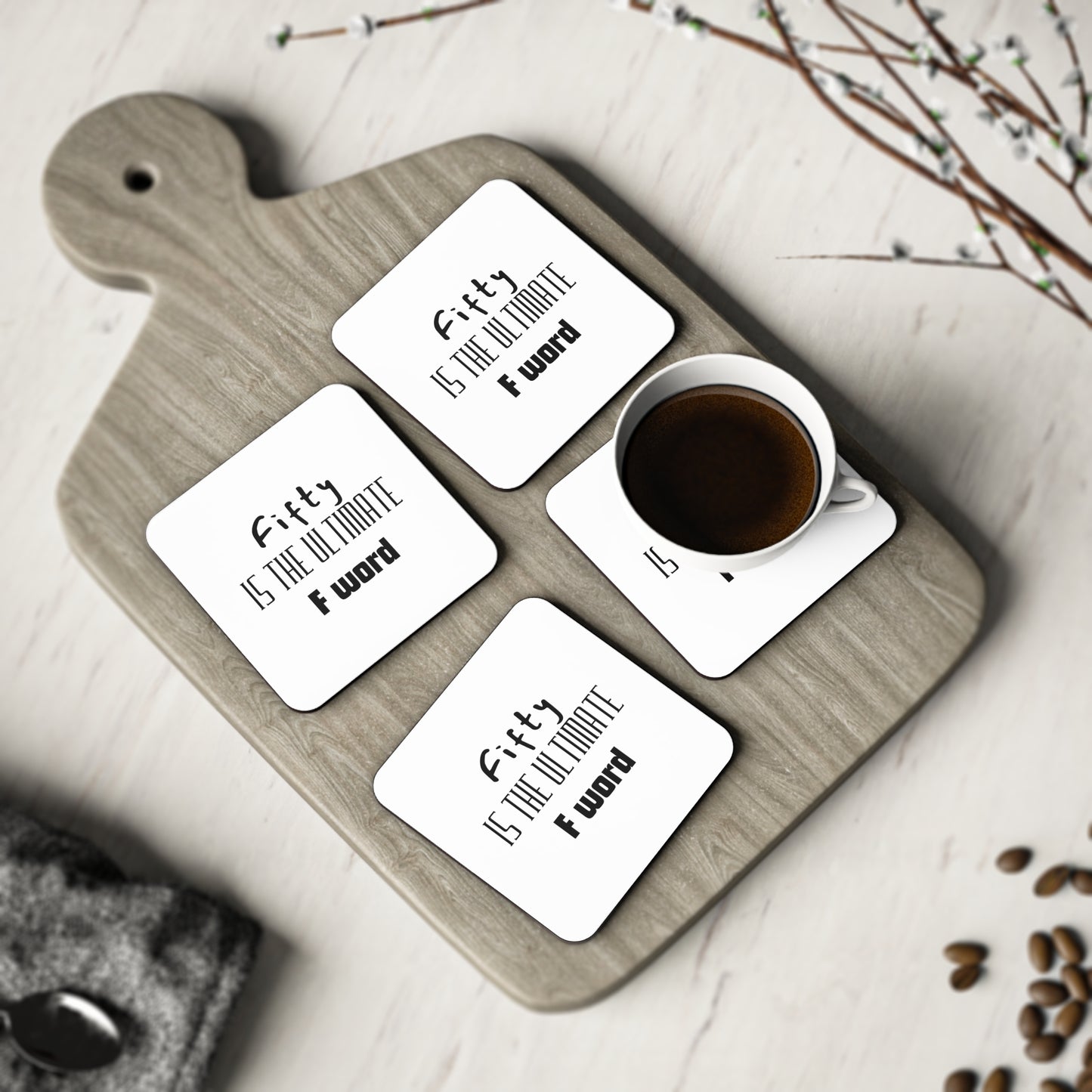 Fifty Is The Ultimate F Word Coasters, Funny Adult Beverage Coasters, Gifts for 50th Birthday, Home Bar Decor, Humorous Barware