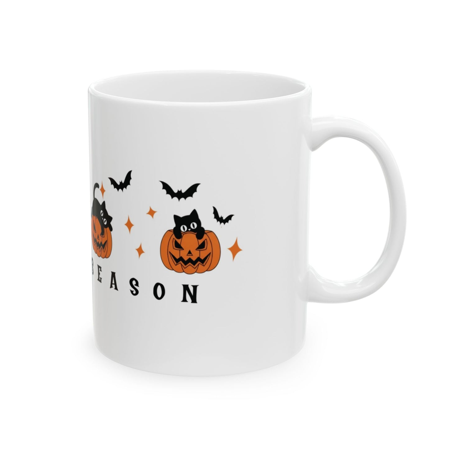 Halloween Spooky Season Ceramic Mug, Cat and Pumpkin Theme, Perfect for Fall, Halloween Coffee Mug, 11oz