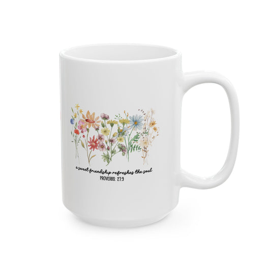 A Sweet Friendship Refreshes the Soul Bohemian Floral Ceramic Mug - Perfect for Cozy Mornings,
