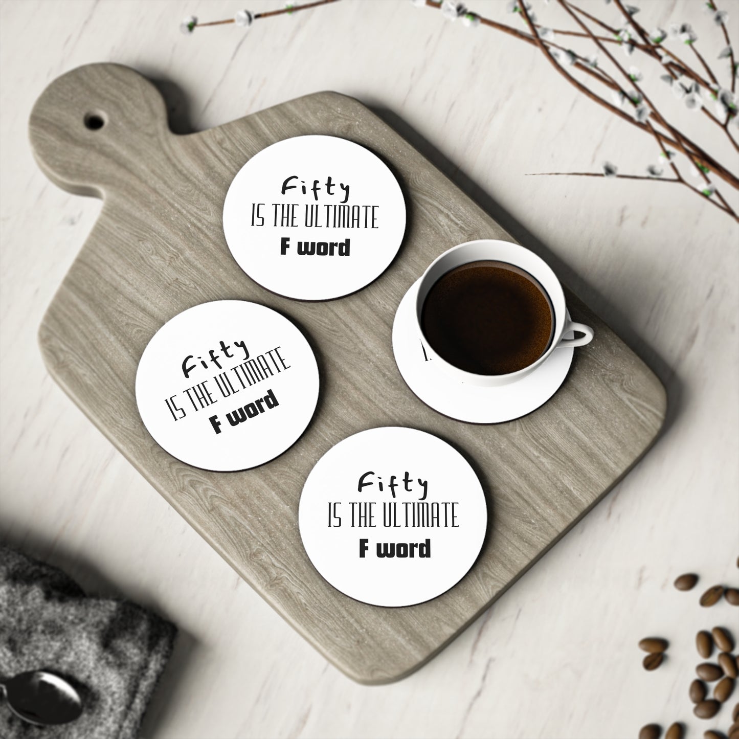 Fifty Is The Ultimate F Word Coasters, Funny Adult Beverage Coasters, Gifts for 50th Birthday, Home Bar Decor, Humorous Barware