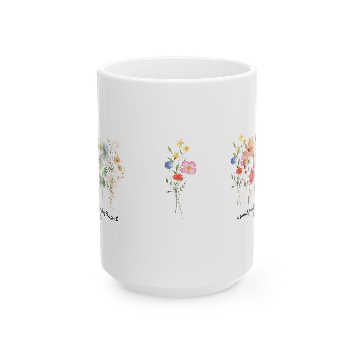 A Sweet Friendship Refreshes the Soul Bohemian Floral Ceramic Mug - Perfect for Cozy Mornings,