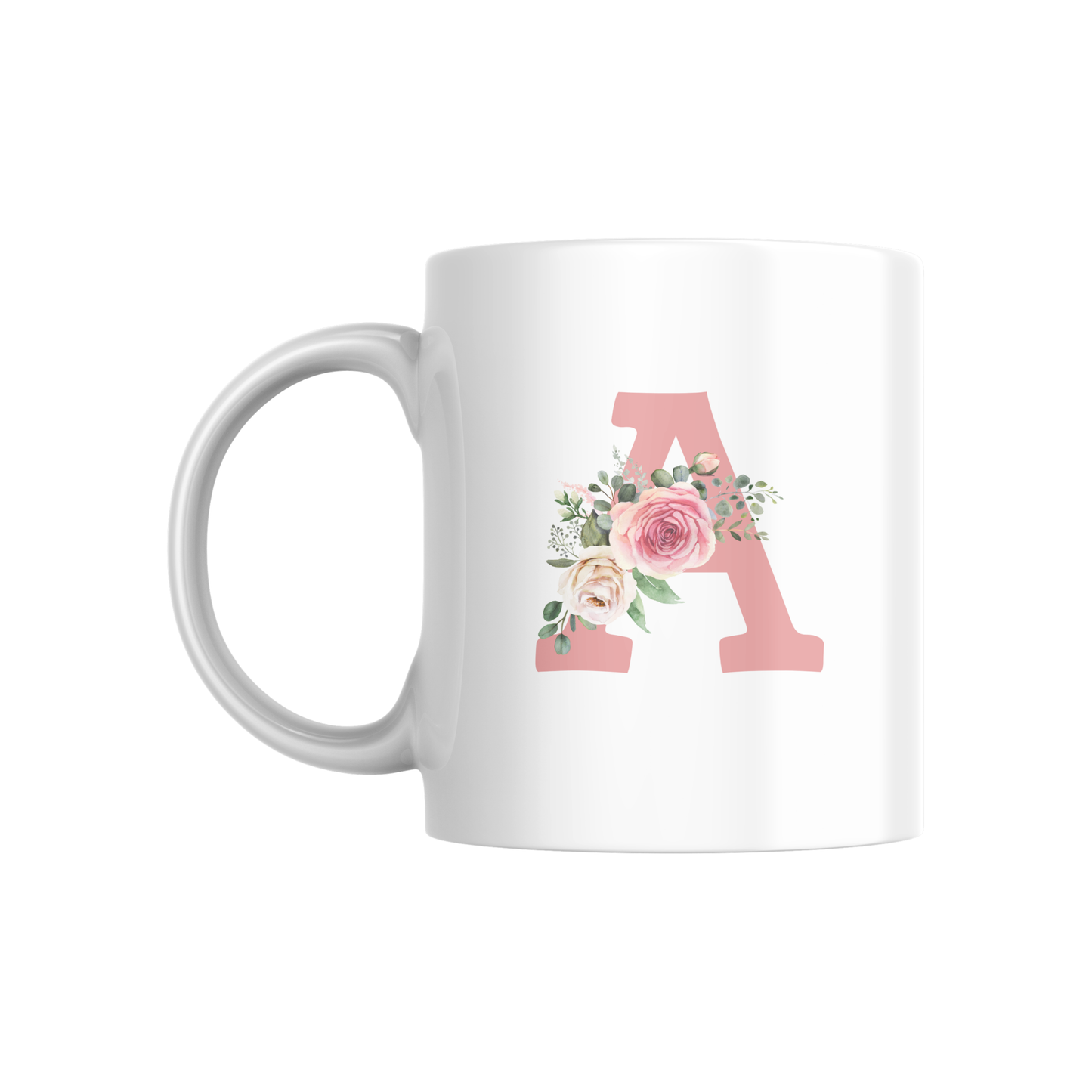 Floral Monogram Mug | Personalized Pink Rose Initial Coffee Cup