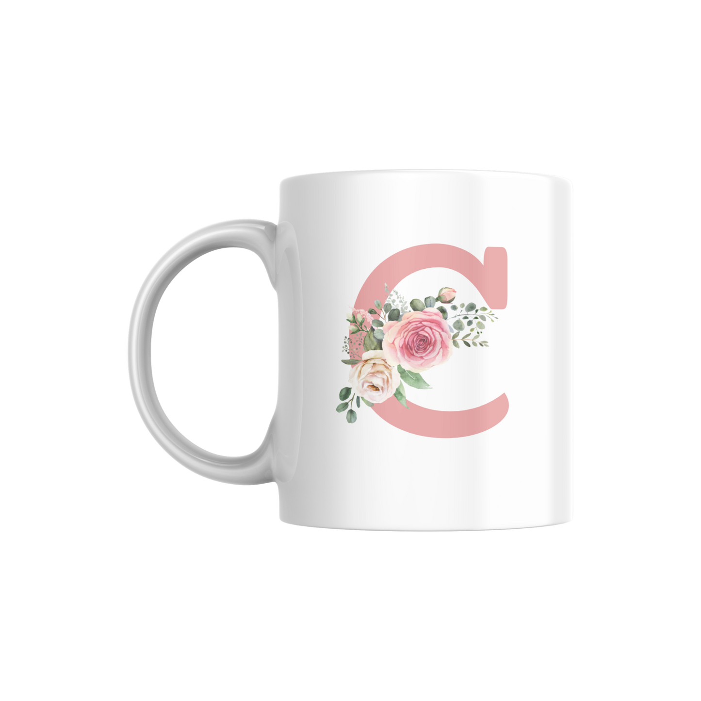 Floral Monogram Mug | Personalized Pink Rose Initial Coffee Cup