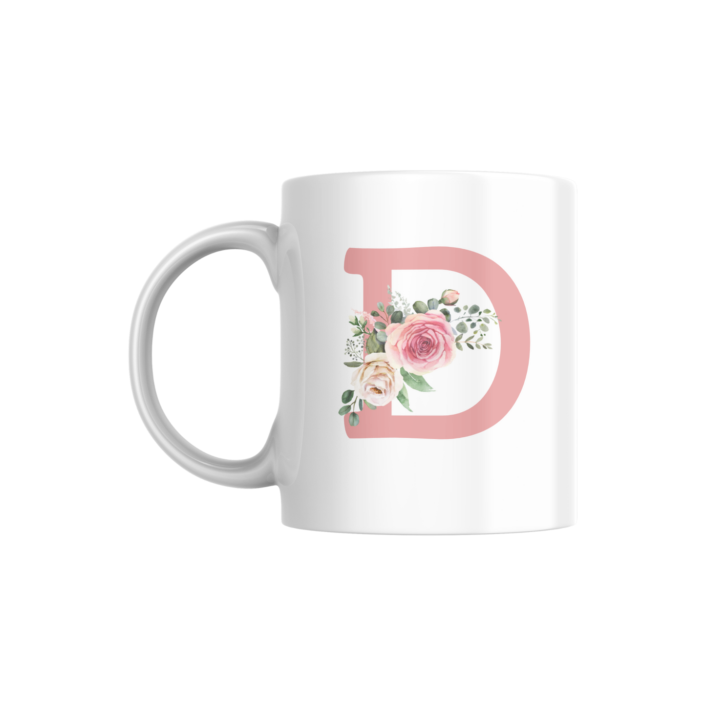 Floral Monogram Mug | Personalized Pink Rose Initial Coffee Cup