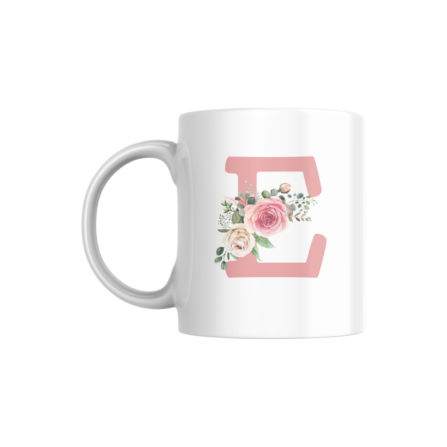 Floral Monogram Mug | Personalized Pink Rose Initial Coffee Cup