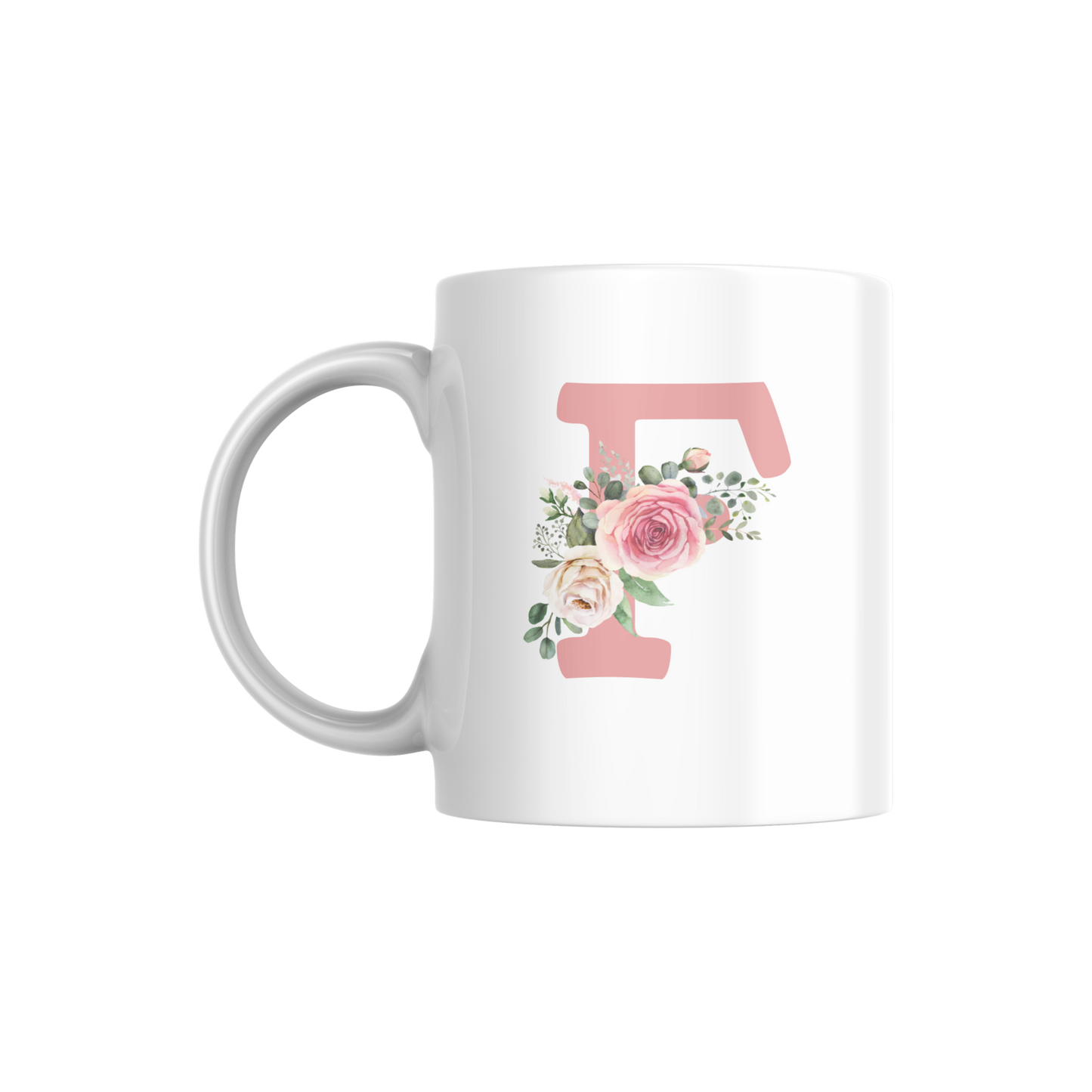 Floral Monogram Mug | Personalized Pink Rose Initial Coffee Cup
