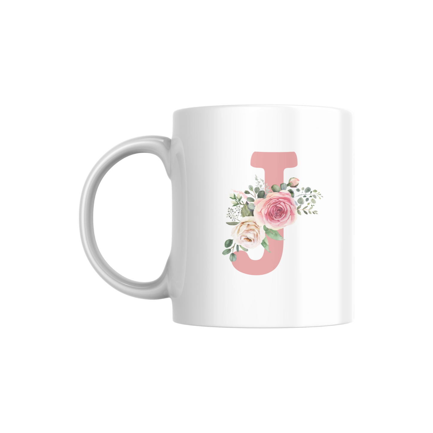 Floral Monogram Mug | Personalized Pink Rose Initial Coffee Cup
