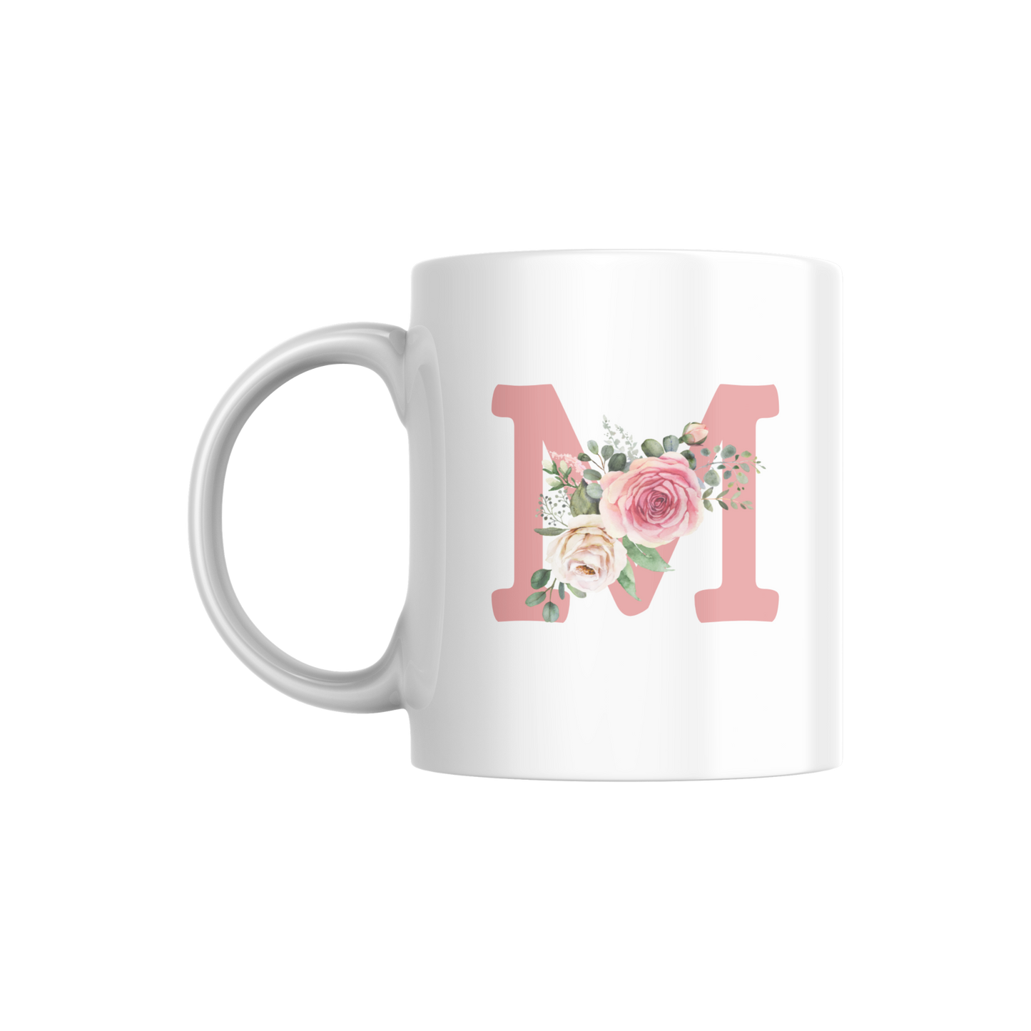 Floral Monogram Mug | Personalized Pink Rose Initial Coffee Cup