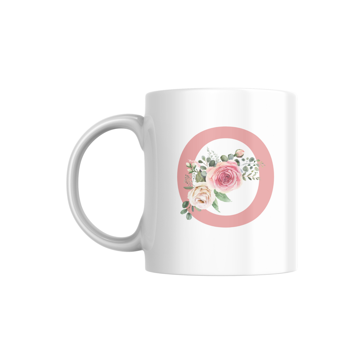 Floral Monogram Mug | Personalized Pink Rose Initial Coffee Cup