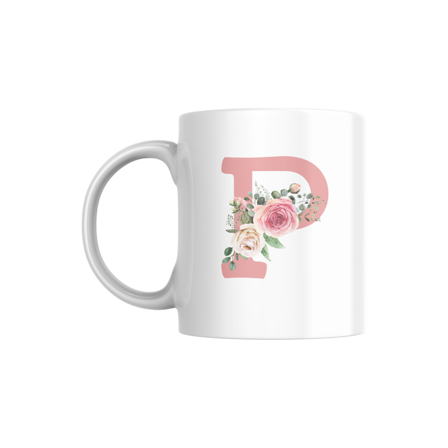 Floral Monogram Mug | Personalized Pink Rose Initial Coffee Cup