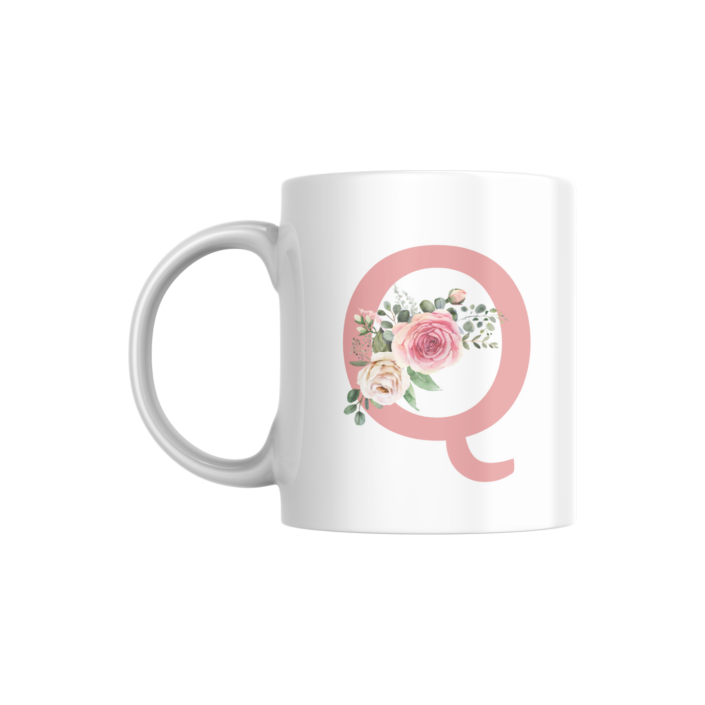 Floral Monogram Mug | Personalized Pink Rose Initial Coffee Cup