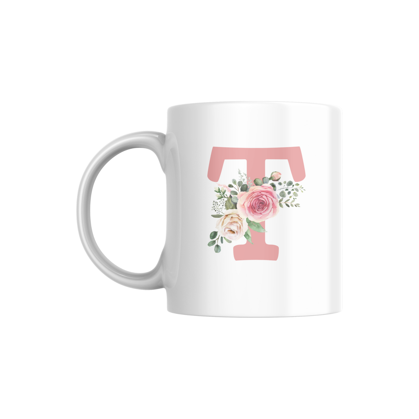 Floral Monogram Mug | Personalized Pink Rose Initial Coffee Cup