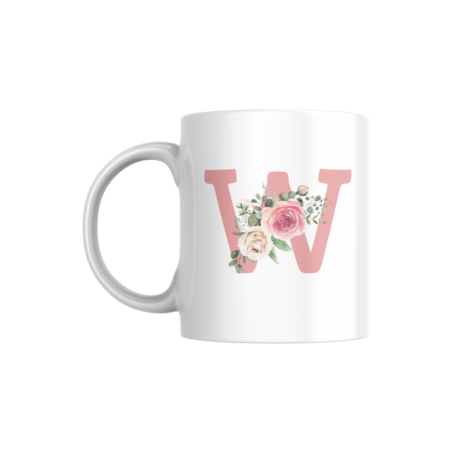 Floral Monogram Mug | Personalized Pink Rose Initial Coffee Cup