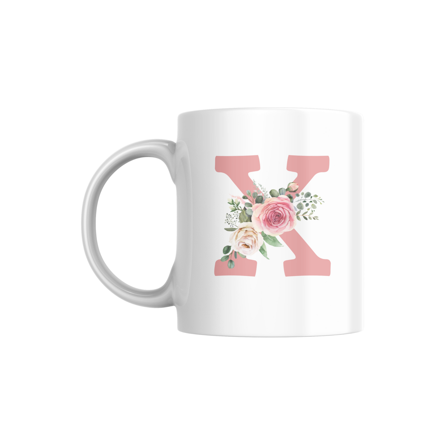 Floral Monogram Mug | Personalized Pink Rose Initial Coffee Cup