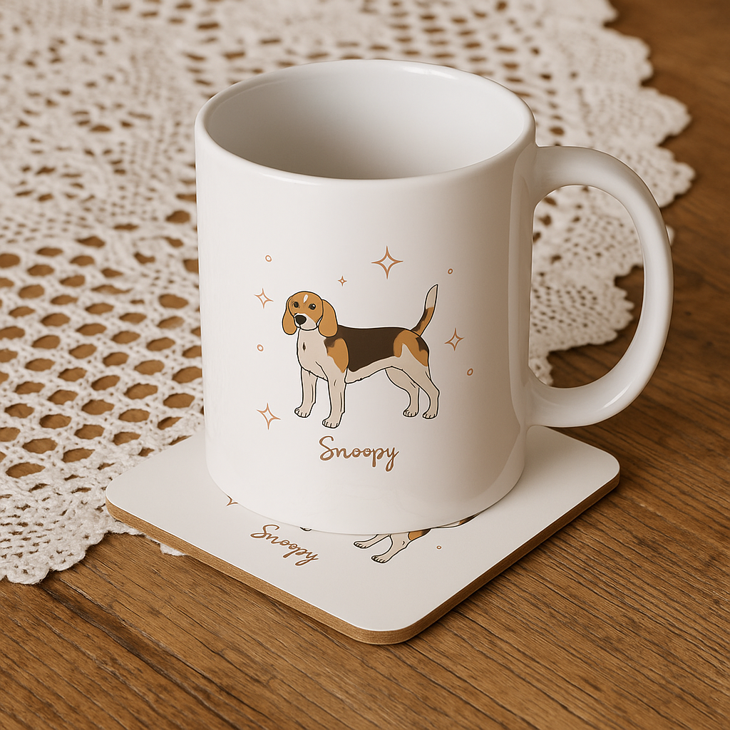 Personalizable Beagle Coffee Mug, and/or Coaster: Custom Dog Lover Gift
