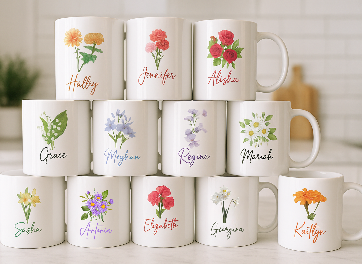 Personalized Birth Flower Name Mug – Custom Floral Coffee Cup with Floral Design 🌸