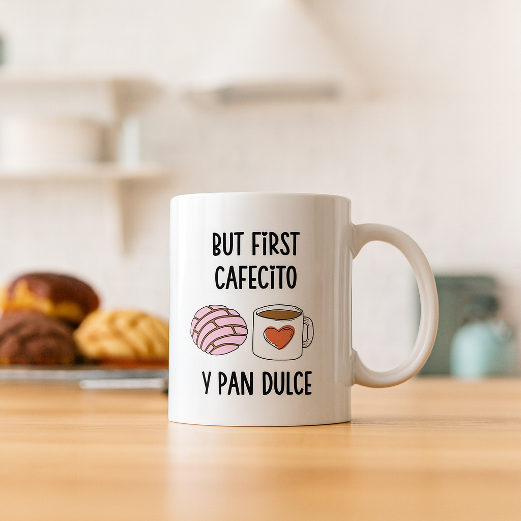 But First Cafecito y Pan Dulce Mug – Cute Latin Coffee Lover Cup