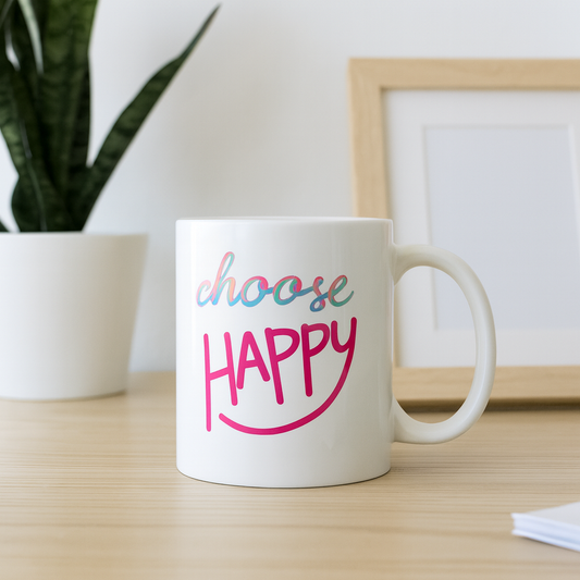 Choose Happy Mug – Bright Motivational Coffee Cup for Positivity & Joy 🌈