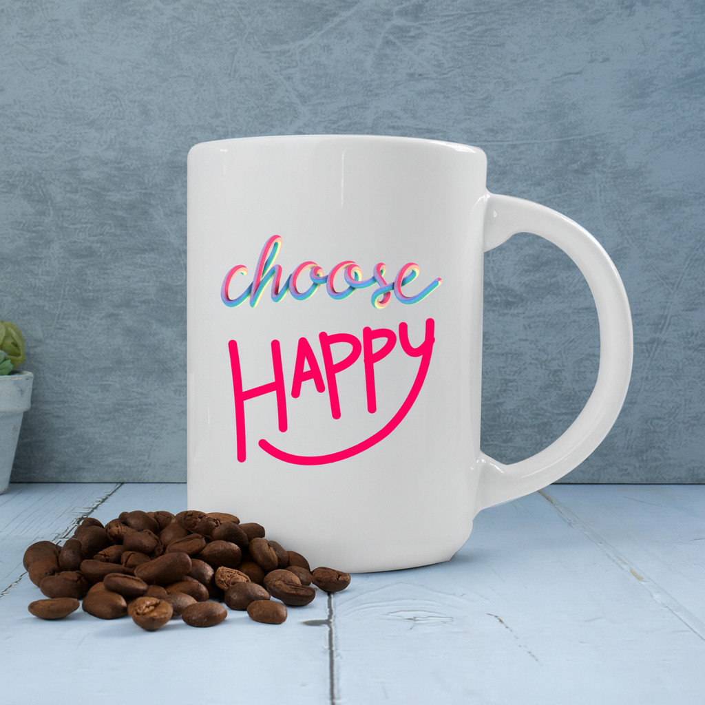 Choose Happy Mug – Bright Motivational Coffee Cup for Positivity & Joy 🌈