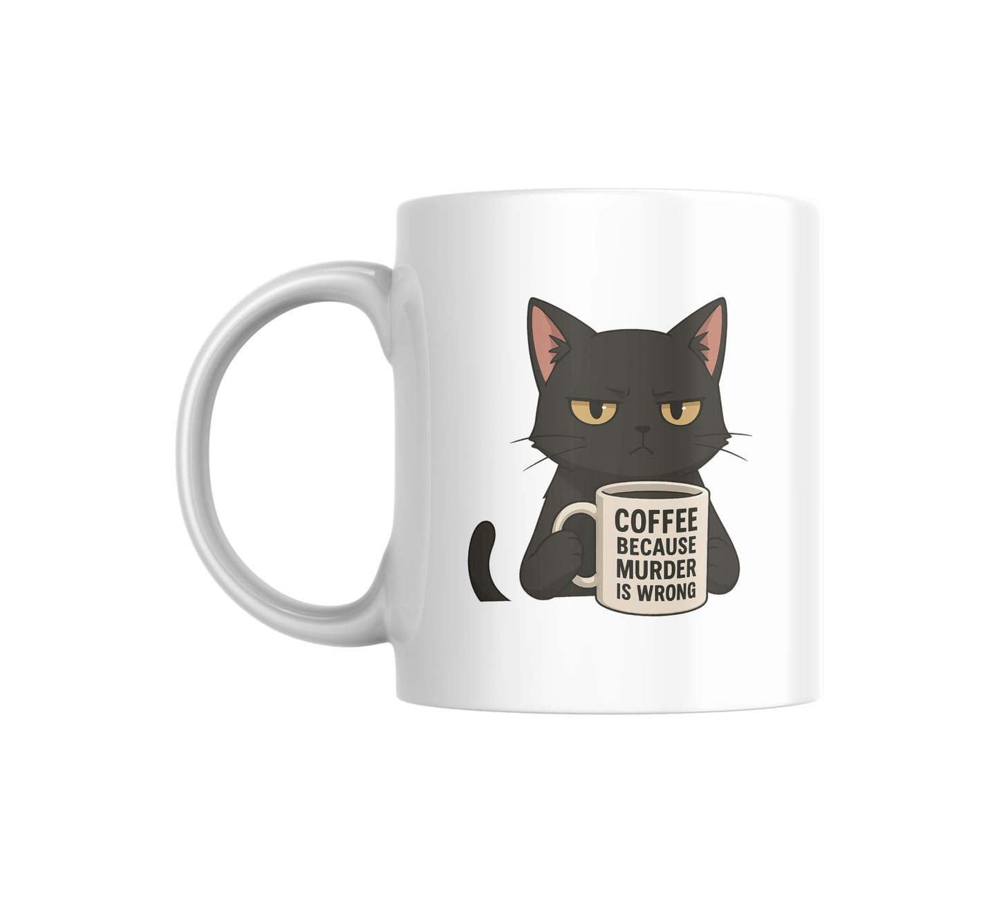 Coffee Because Murder Is Wrong – Funny Black Cat Ceramic Mug
